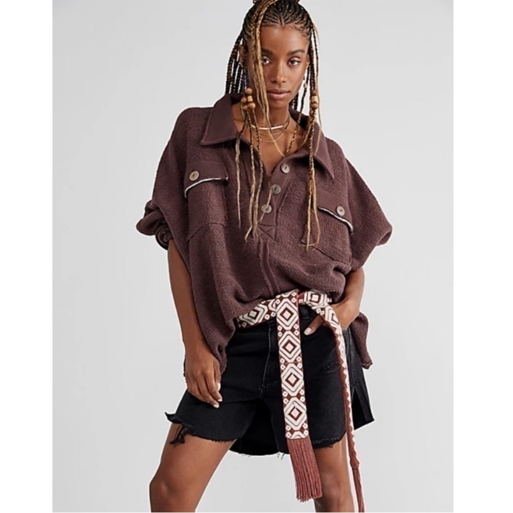 Free People Beach NWT Boho Oversized Buttoned Pullover Size XS